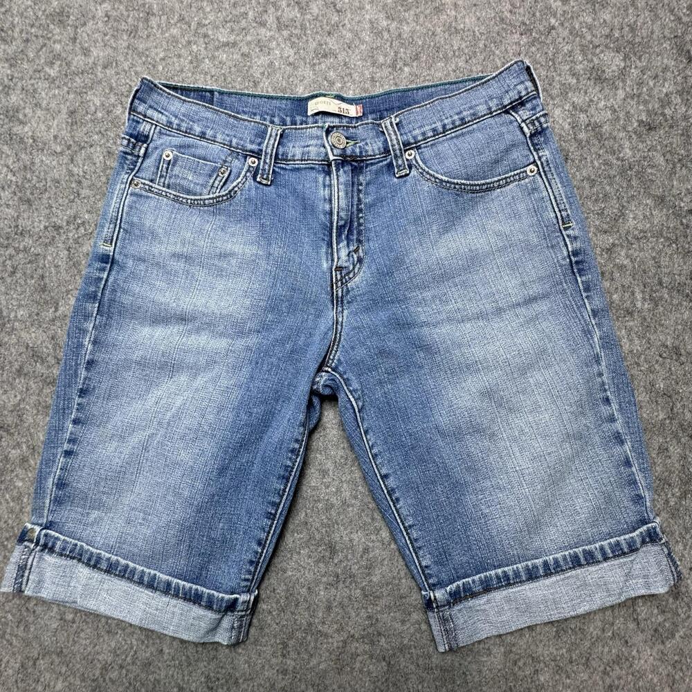 Levi's 515 Bermuda Shorts Womens 6 Blue Denim Cuffed Casual Summer 5 Pocket